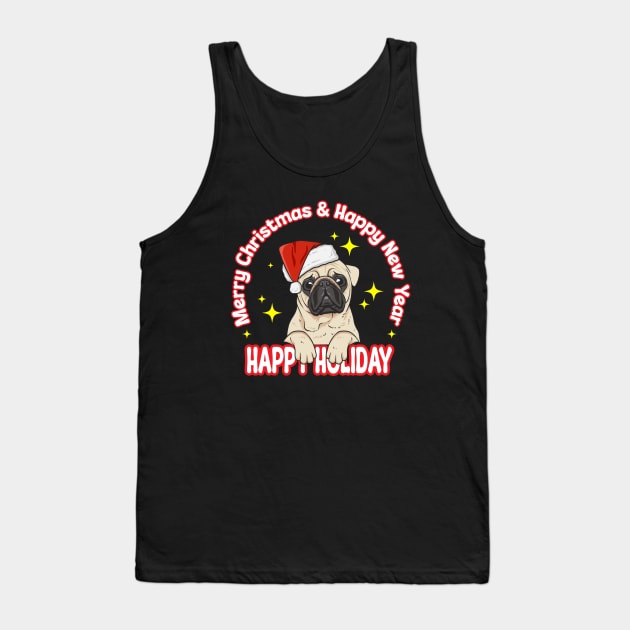 Illustration of a bulldog wearing a Christmas hat Tank Top by Wahyuwm48